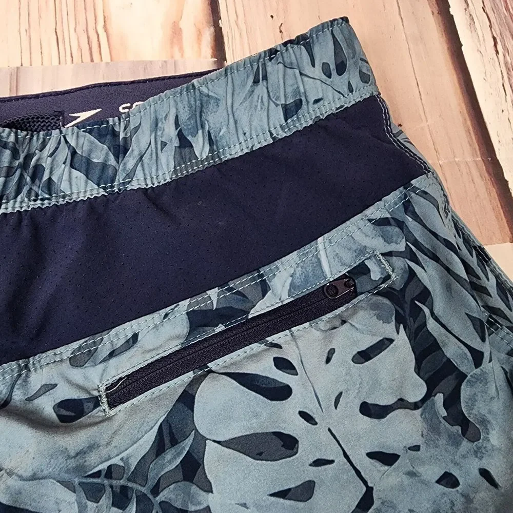 Speedo Mens M Swim Trunks Shorts Palm Hawiian Boxer Mesh Lined Tie Front Pockets